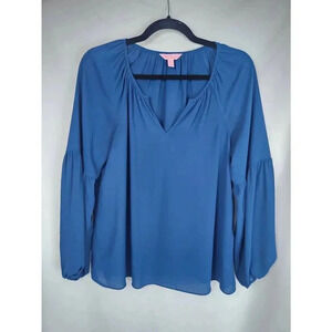 Lilly Pulitzer Charleigh Blouse Top Long Sleeve Blue Size Small